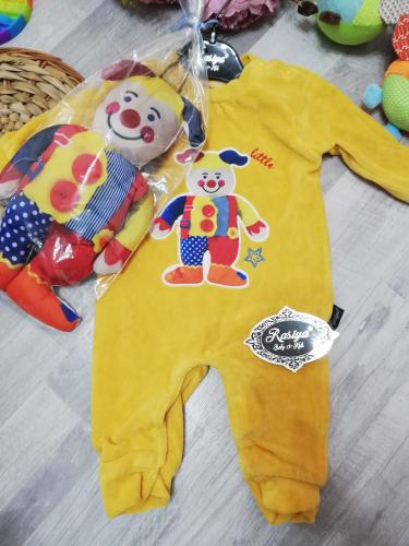 Ромпер с клоуном велюр желтый 3-9 месяцев в Slonenok.kz